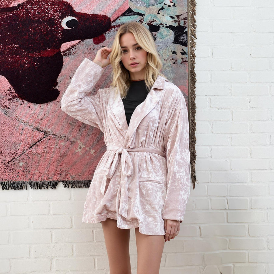 Ro & De Women's Velvet Smocking Jacket In Pink Dust - shopatkonus