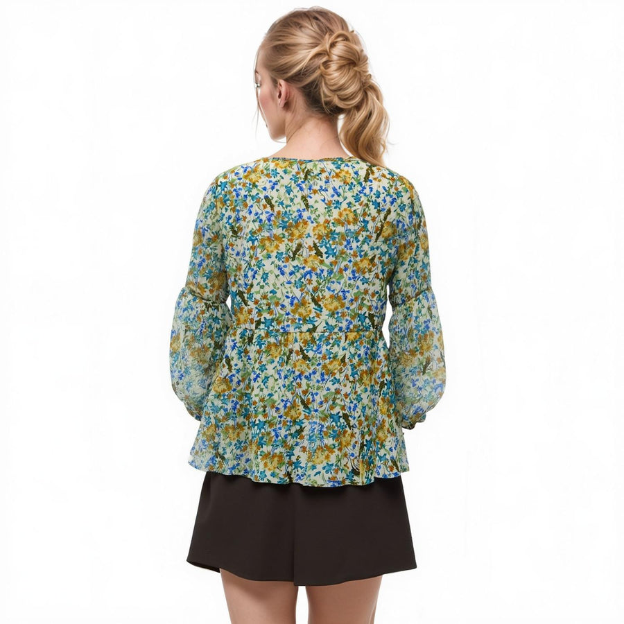 Pleione Women's Tie Neck Floral Blouse - shopatkonus
