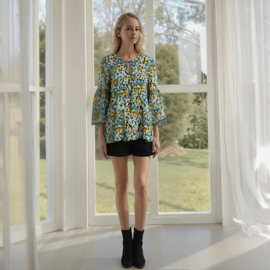 Pleione Women's Tie Neck Floral Blouse - shopatkonus