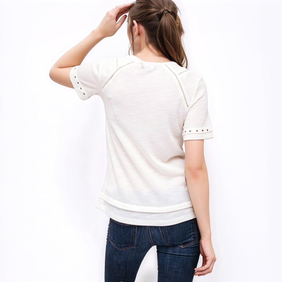 Ro & De Women's Trim Detail Split V Neck Top - shopatkonus