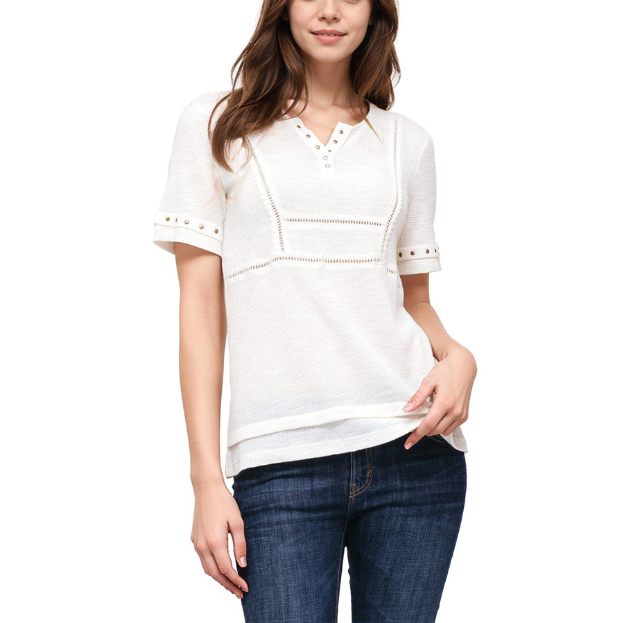 Ro & De Women's Trim Detail Split V Neck Top - shopatkonus