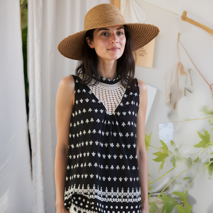 Women's Sleeveless Crochet Trim Top - shopatkonus