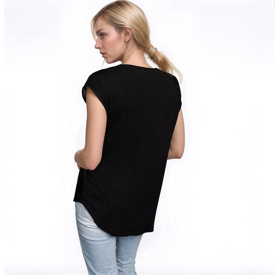 Women's Zip Shoulder Leather Front Top - shopatkonus
