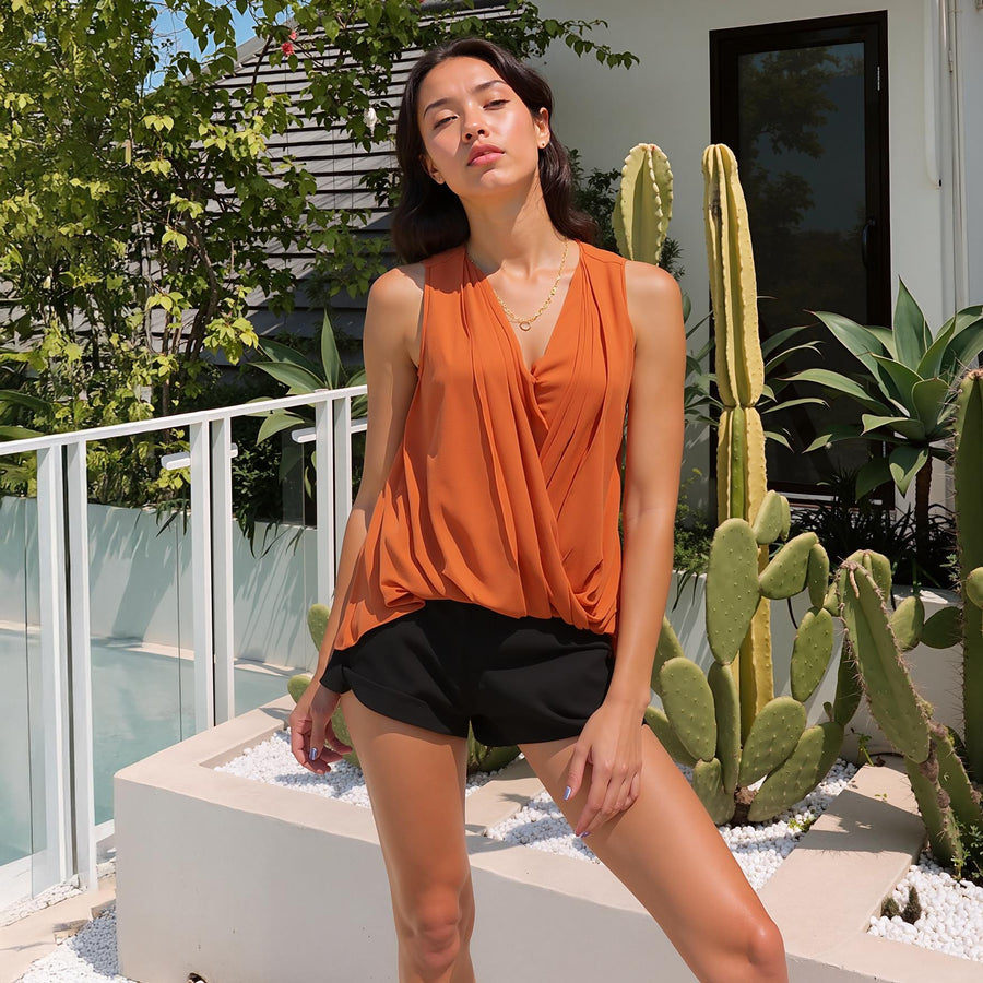 Women's Sleeveless Wrap Blouse In Bittersweet - shopatkonus