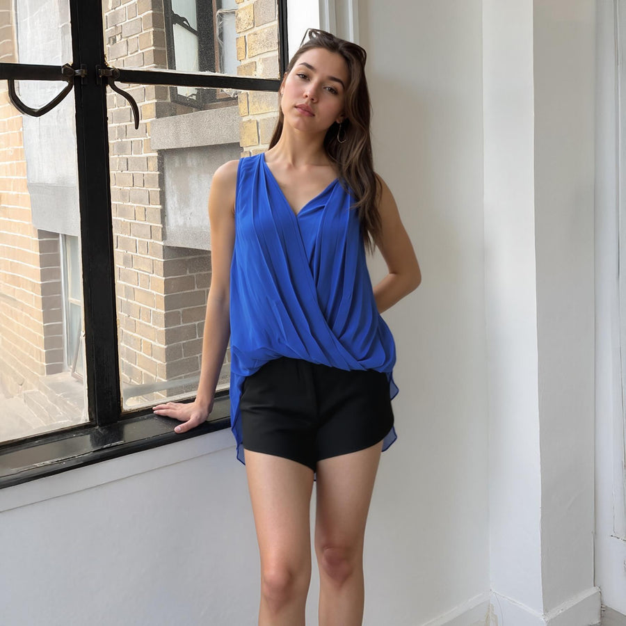 Women's Sleeveless Wrap Blouse In Ocean Blue - shopatkonus
