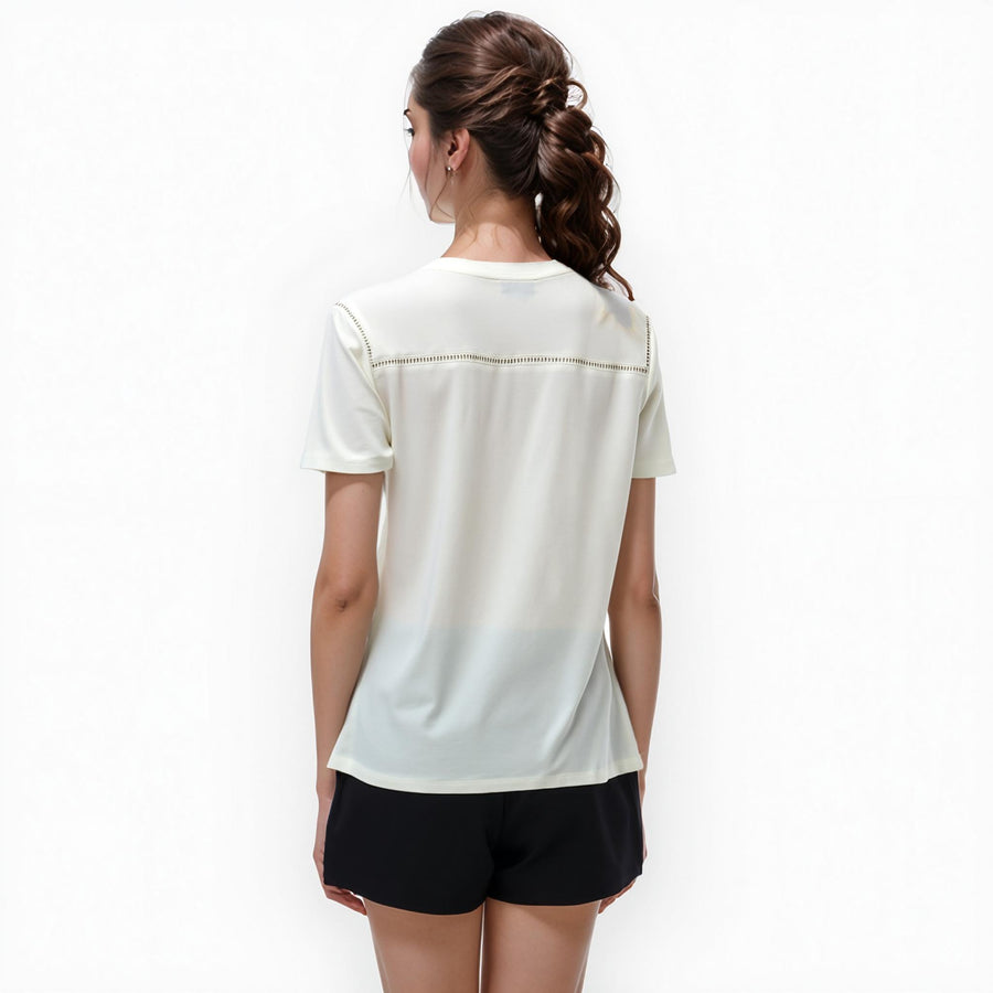 Ro & De Women's Lace Insert SS Tee In Ivory - shopatkonus