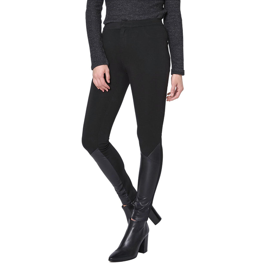 Women's Black Leather Contrast Skinny Pants - shopatkonus