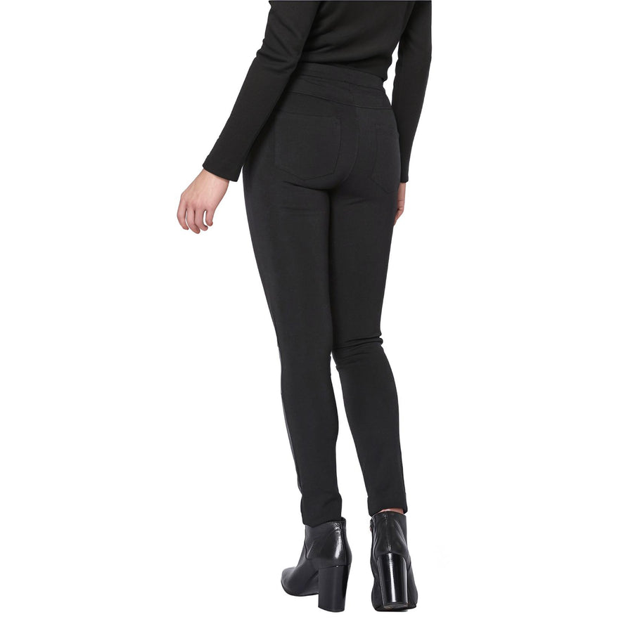 Women's Black Leather Contrast Skinny Pants - shopatkonus