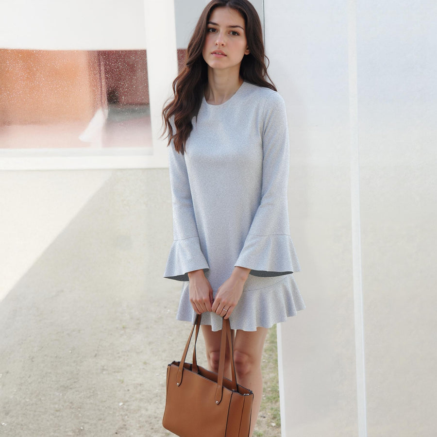 Bell Sleeve Shift Dress In Heather Grey - XS Bell Sleeve Shift Dress In Heather Grey - XS