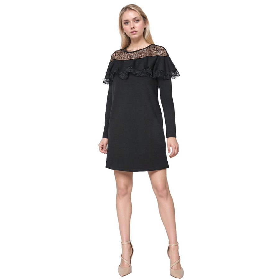 Ro & De Women's Lace Trim Sweatshirt Dress In Black - shopatkonus