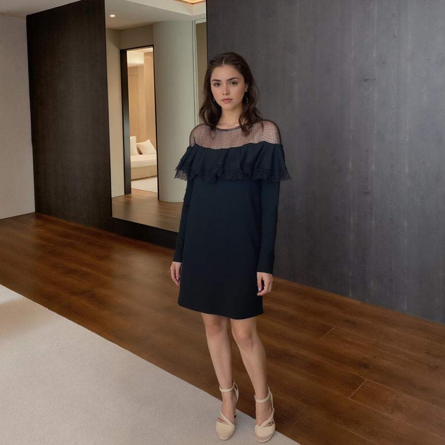 Ro & De Women's Lace Trim Sweatshirt Dress In Black - shopatkonus