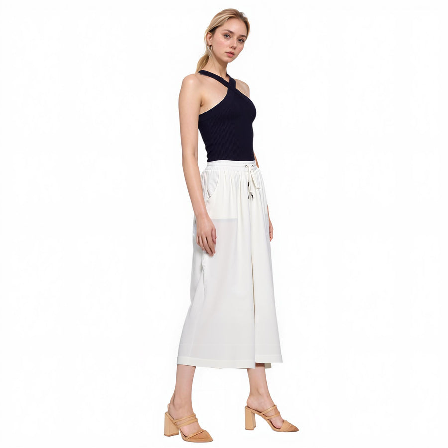 Women's Wide Leg Capri Dress Pants In Ivory - shopatkonus