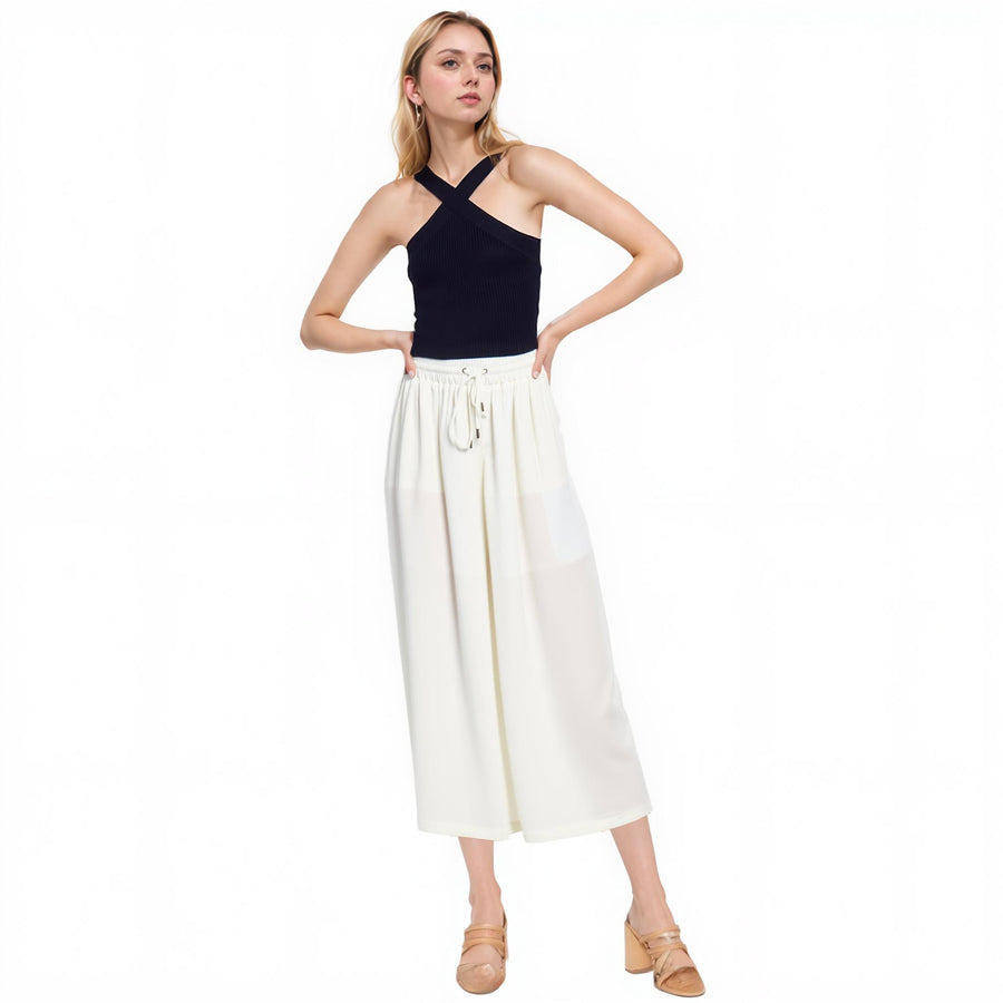 Women's Wide Leg Capri Dress Pants In Ivory - shopatkonus