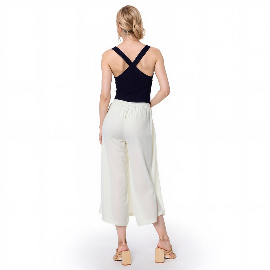 Women's Wide Leg Capri Dress Pants In Ivory - shopatkonus