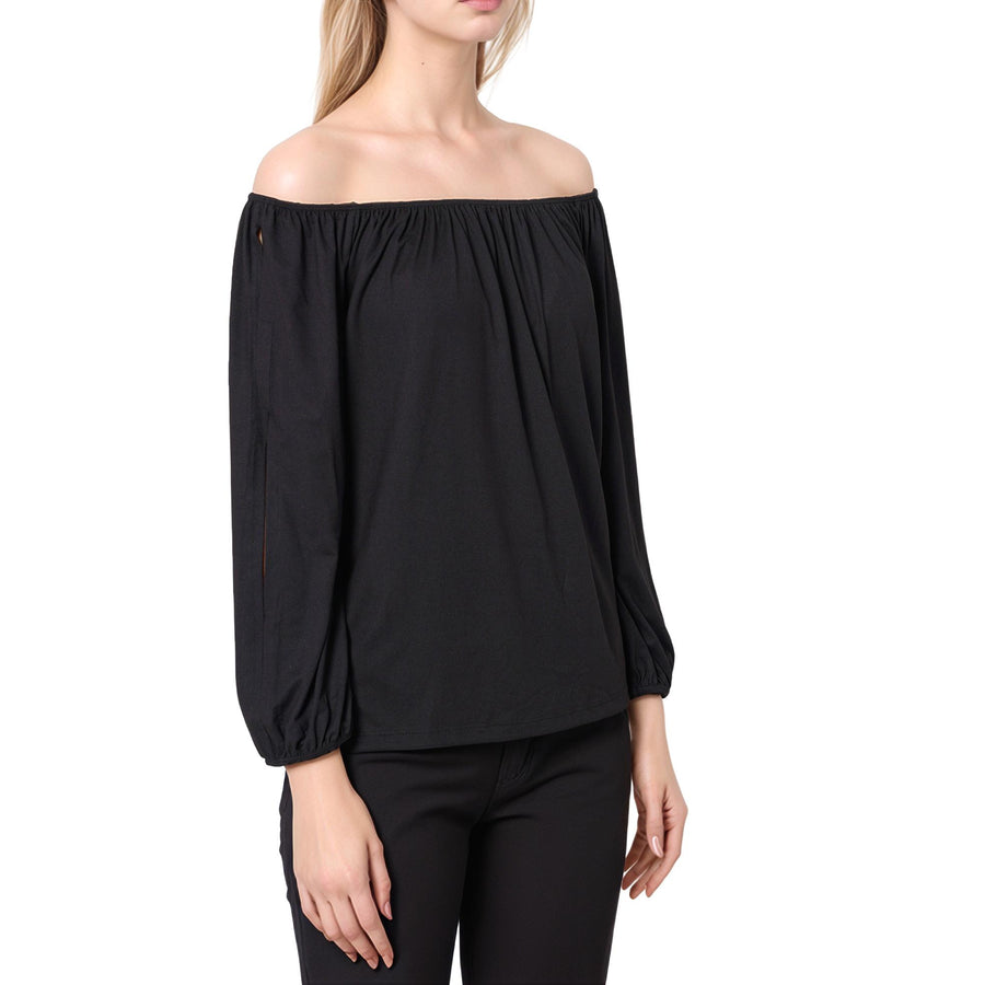 Women's Knit Split Sleeve Off Shoulder Top - shopatkonus