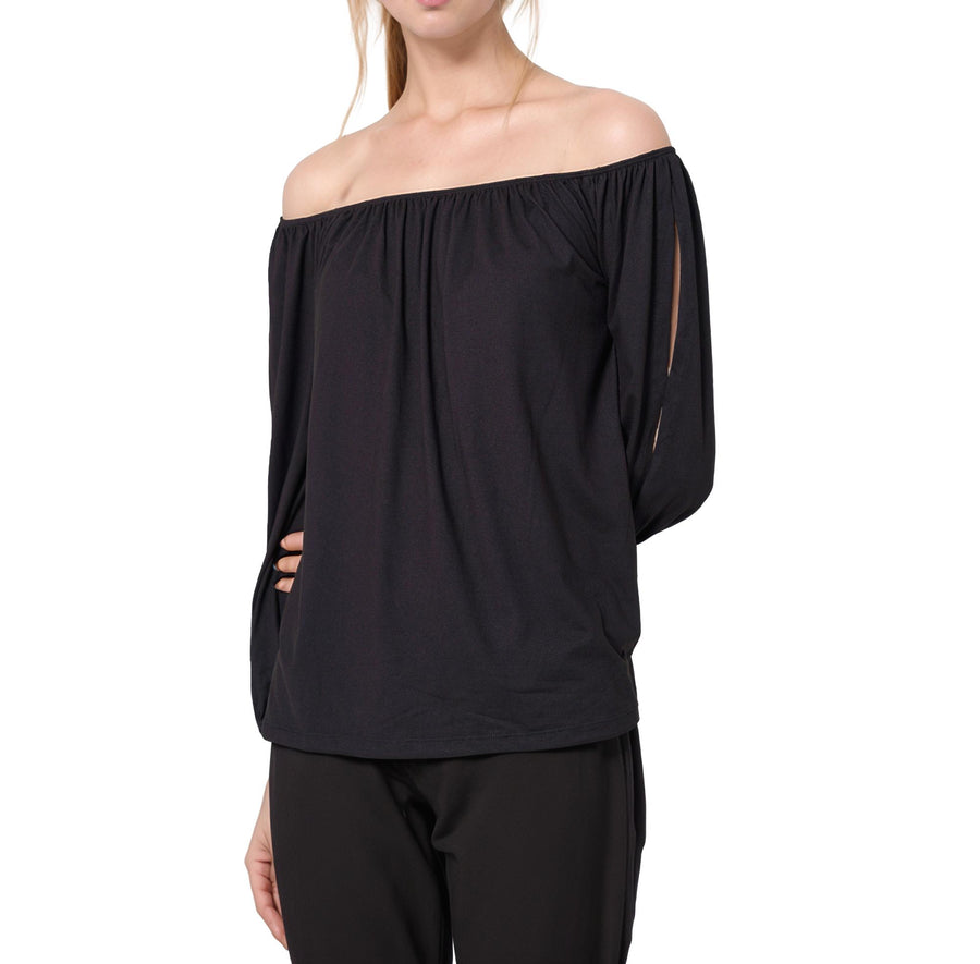 Women's Knit Split Sleeve Off Shoulder Top - shopatkonus