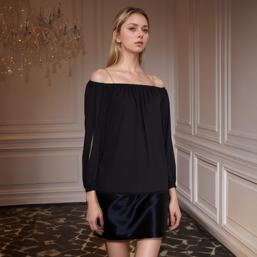 Women's Knit Split Sleeve Off Shoulder Top - shopatkonus