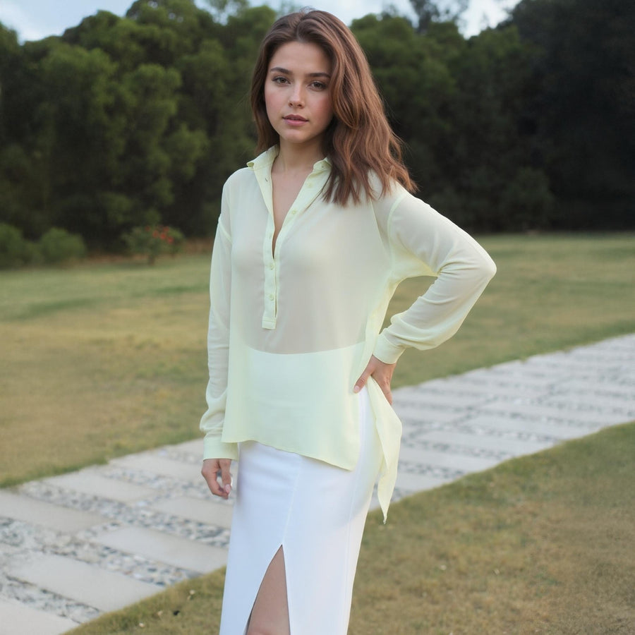 Women's Hi Lo Button Up Shirt Blouse - shopatkonus