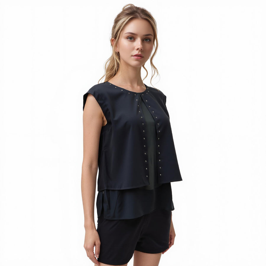 Women's Sleeveless Rivet Trim Top - shopatkonus
