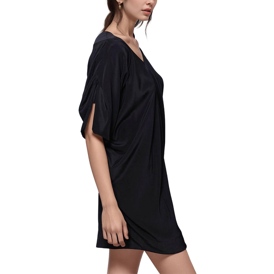 Women's 100% Silk Wide V Neck Dress - shopatkonus