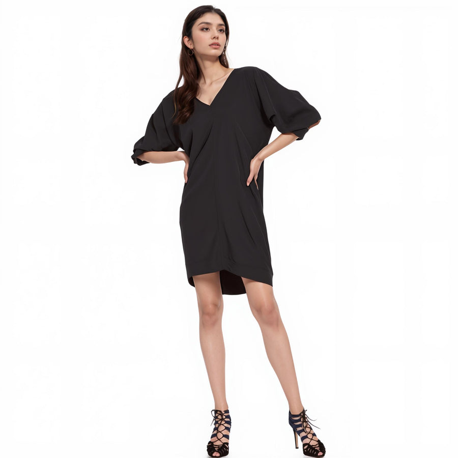 Women's 100% Silk Wide V Neck Dress - shopatkonus