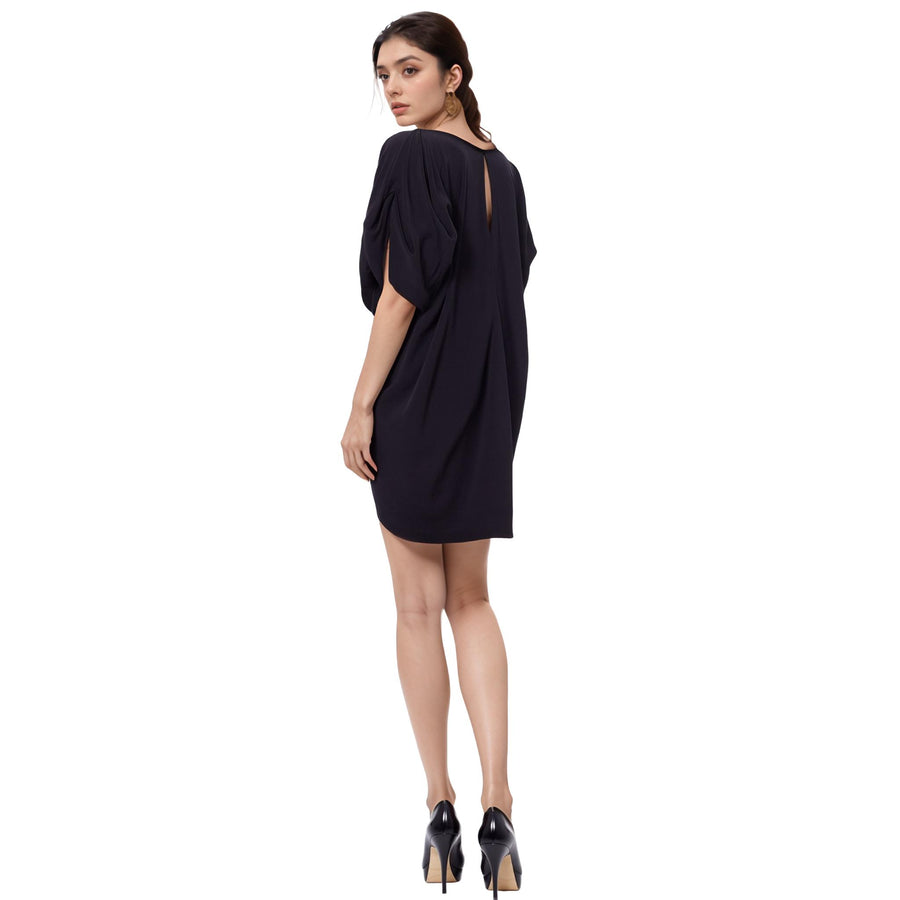 Women's 100% Silk Wide V Neck Dress - shopatkonus