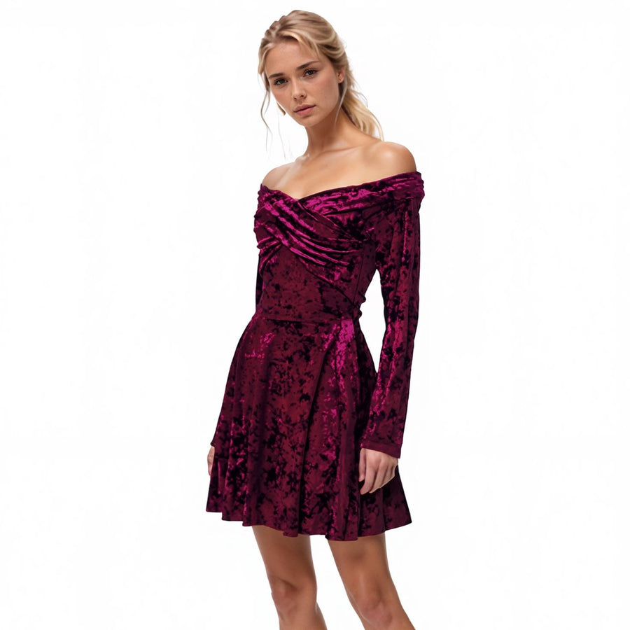 Ro & De Women's Velvet Off Shoulder Dress - shopatkonus