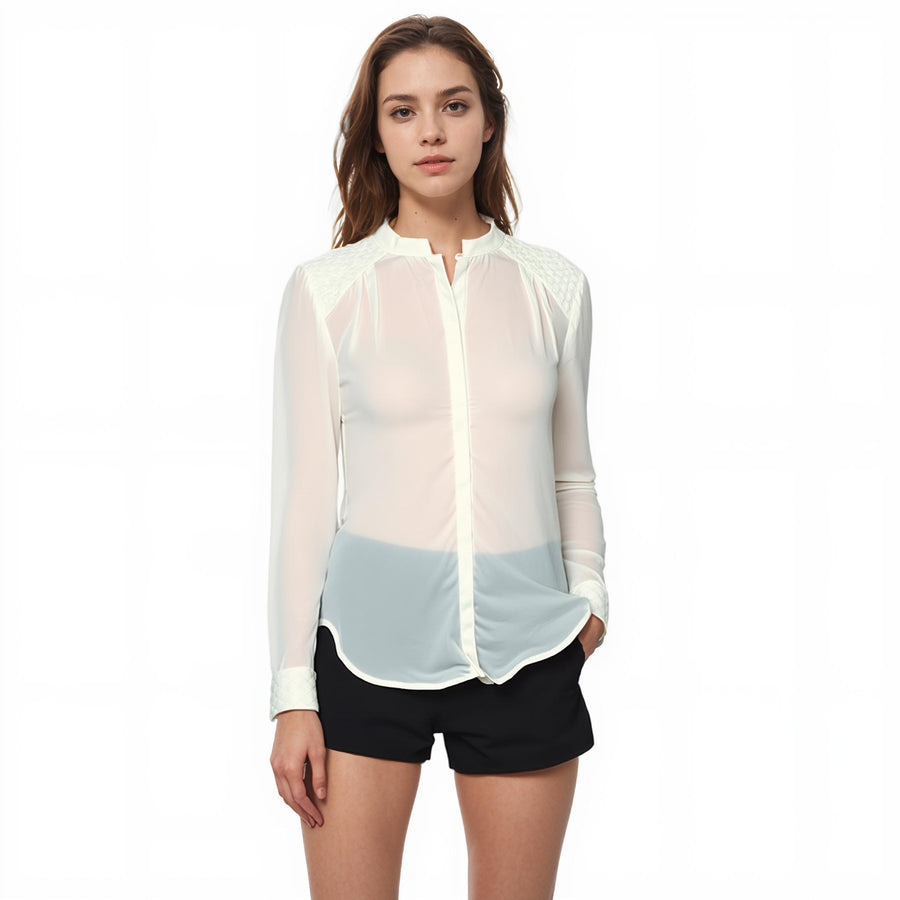 Ro & De Women's Stand Collar Button Up Blouse - shopatkonus