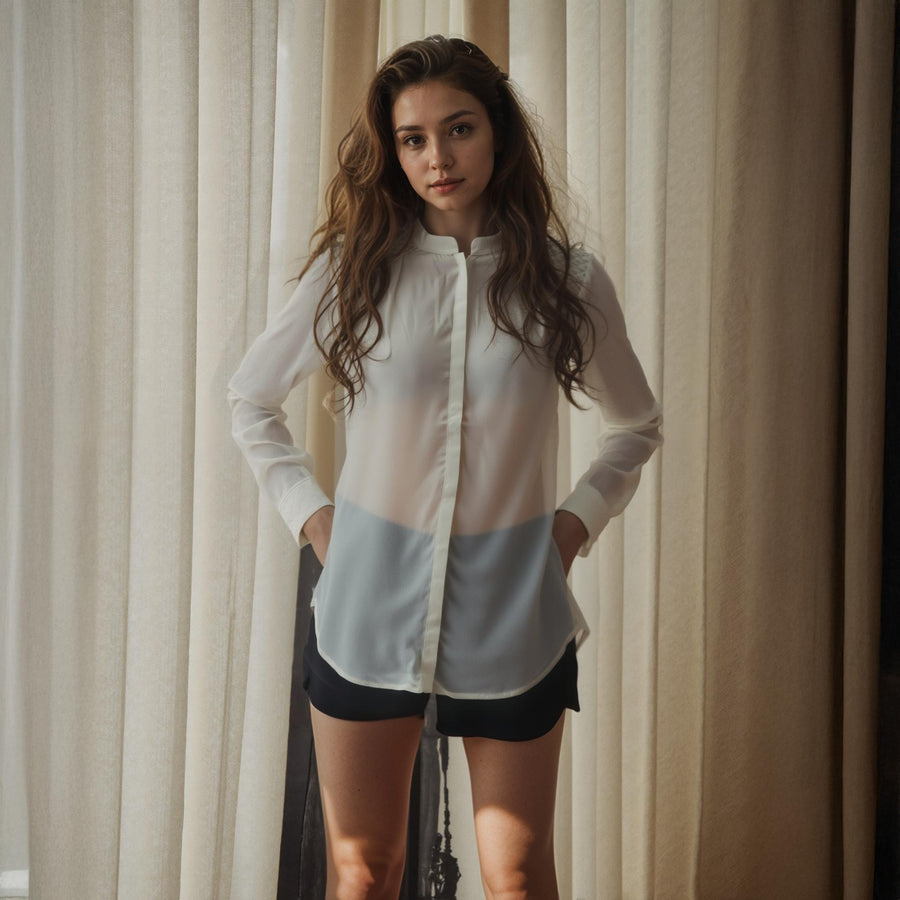 Ro & De Women's Stand Collar Button Up Blouse - shopatkonus