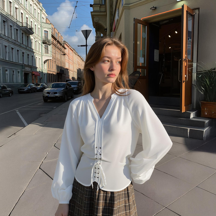 Ro & De Women's Lace Up Blouse - shopatkonus