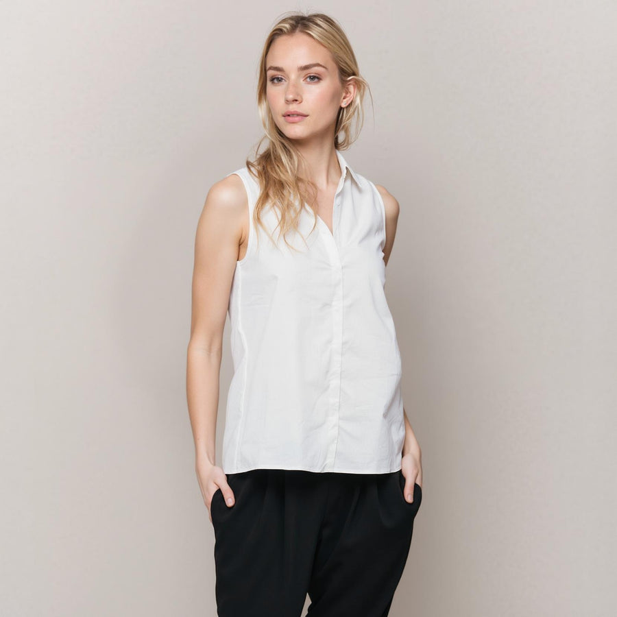 Women's Basic Sleeveless Poplin Shirt - shopatkonus