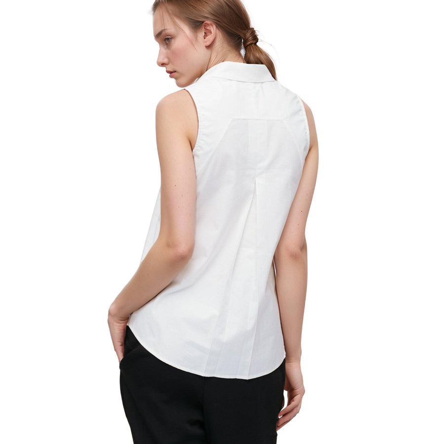 Women's Basic Sleeveless Poplin Shirt - shopatkonus