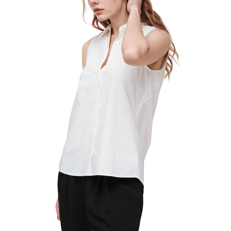 Women's Basic Sleeveless Poplin Shirt - shopatkonus