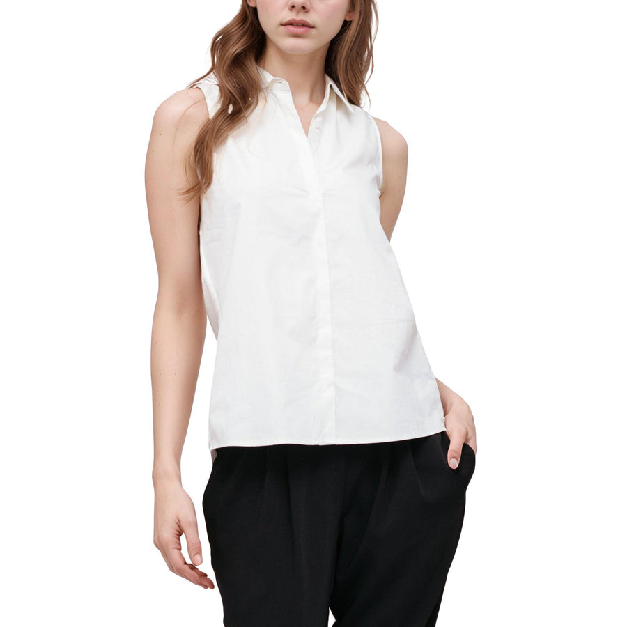 Women's Basic Sleeveless Poplin Shirt - shopatkonus