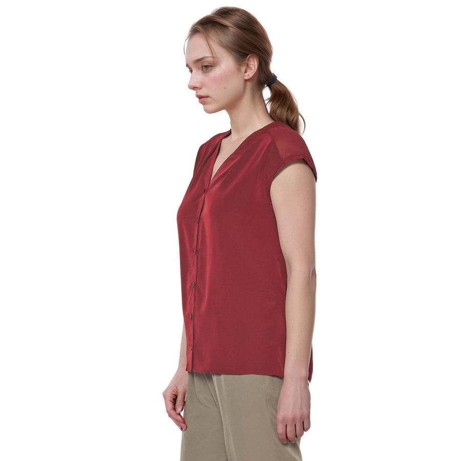 Women's Basic Sleeveless V Neck Button Top - shopatkonus