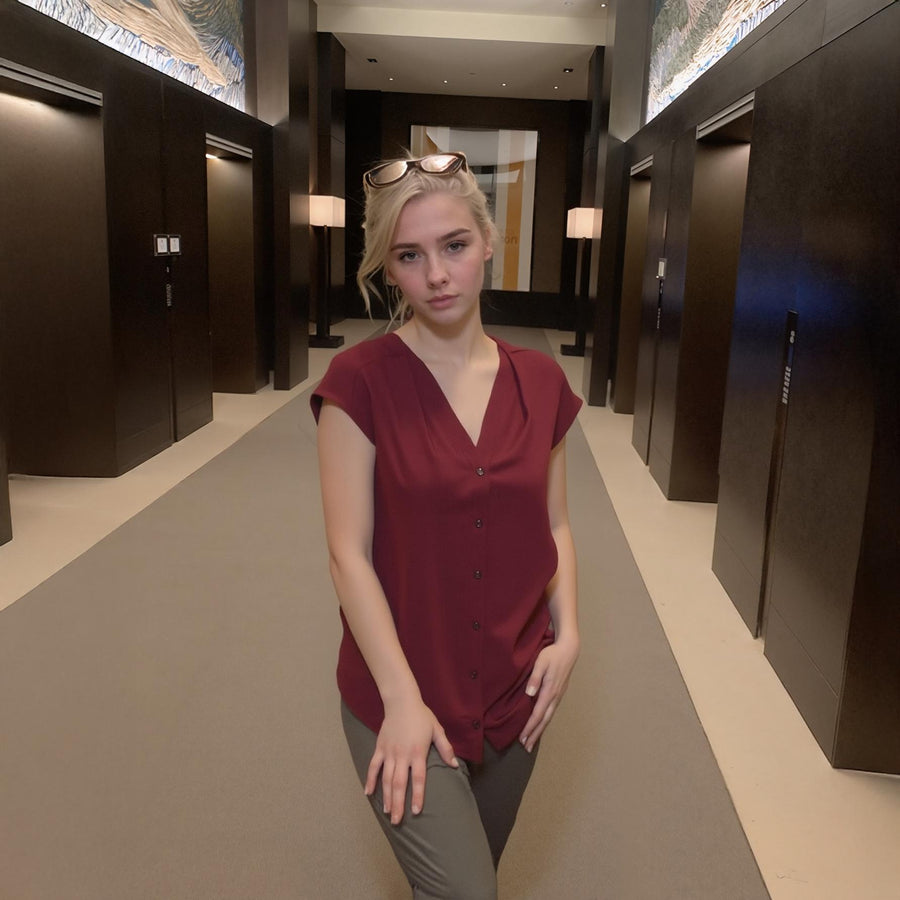 Women's Basic Sleeveless V Neck Button Top - shopatkonus