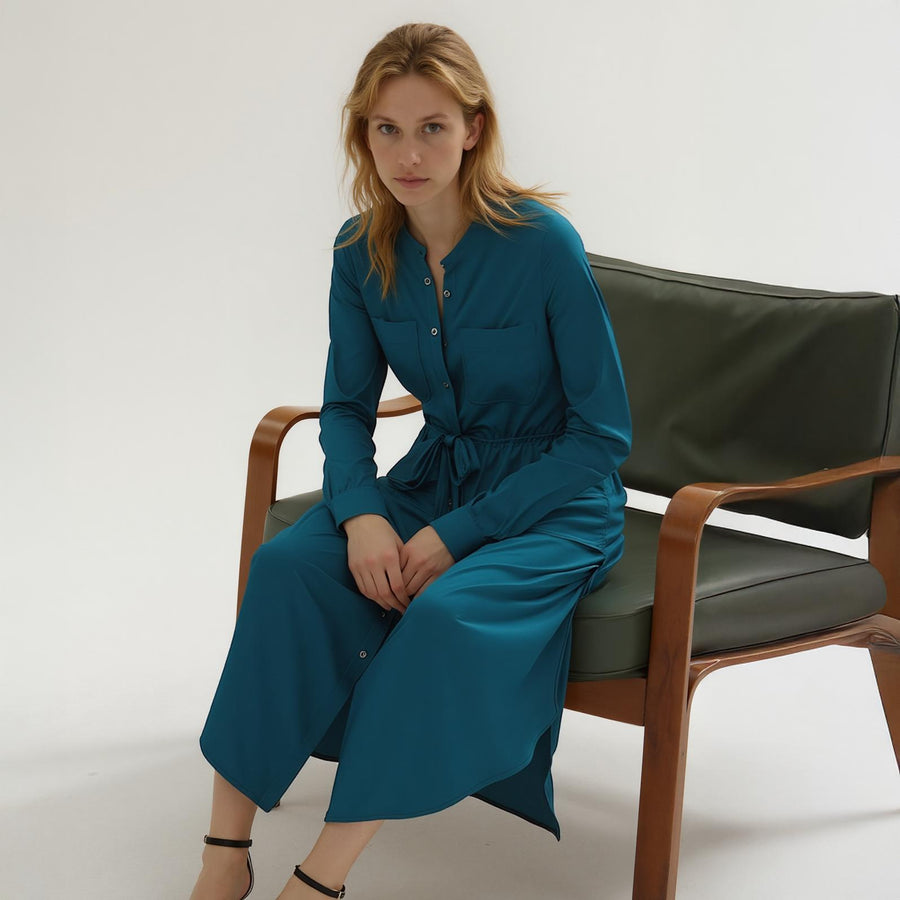 Women's Long Mock Neck Shirt Dress - shopatkonus