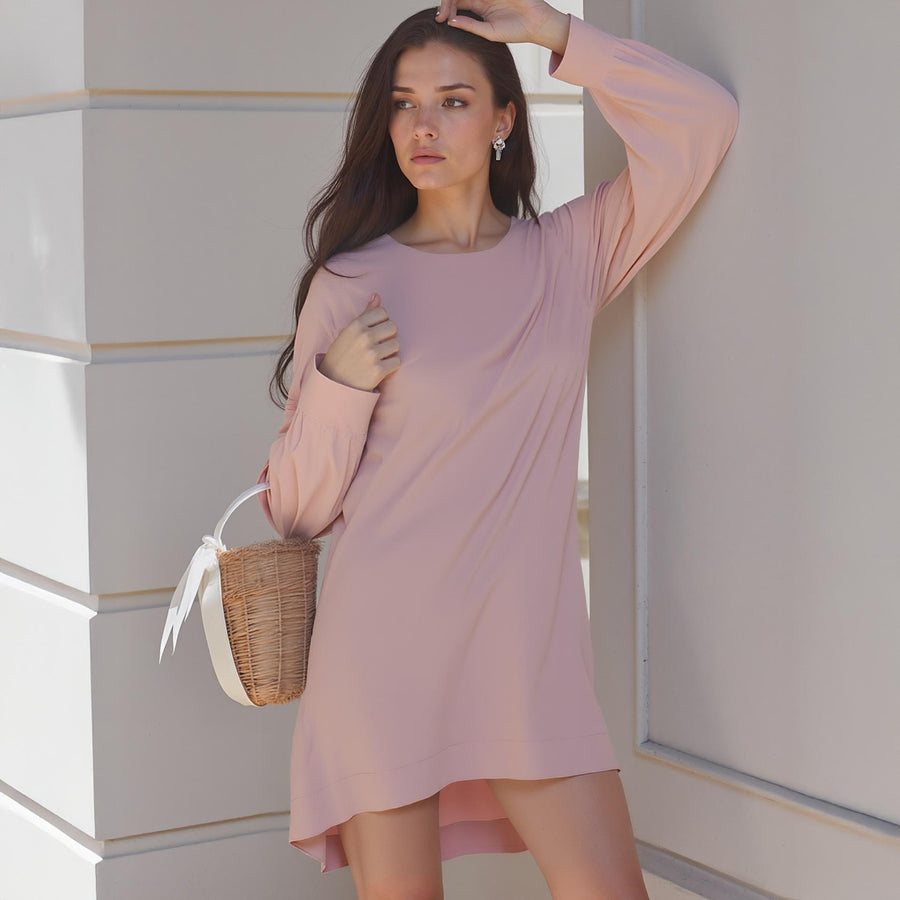Women's Basic Long Sleeve Crew Neck Dress - shopatkonus