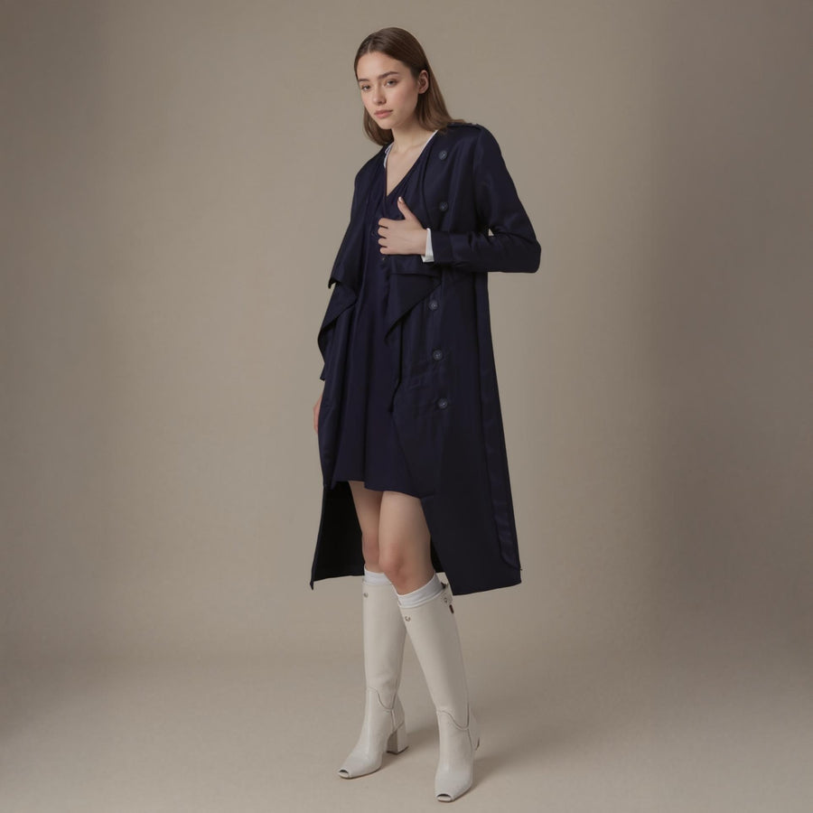 Women's Tie Waist Maxi Trench Coat - shopatkonus