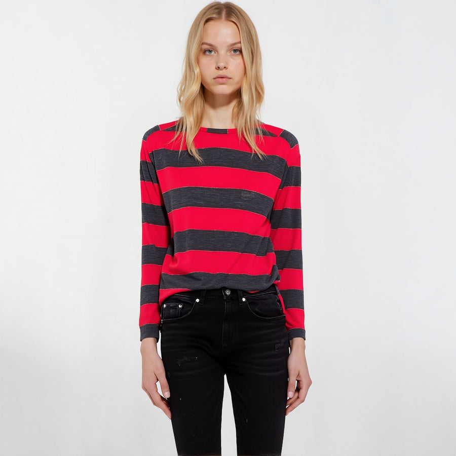 Women's Long Sleeve Crewneck Stripe Tee - shopatkonus