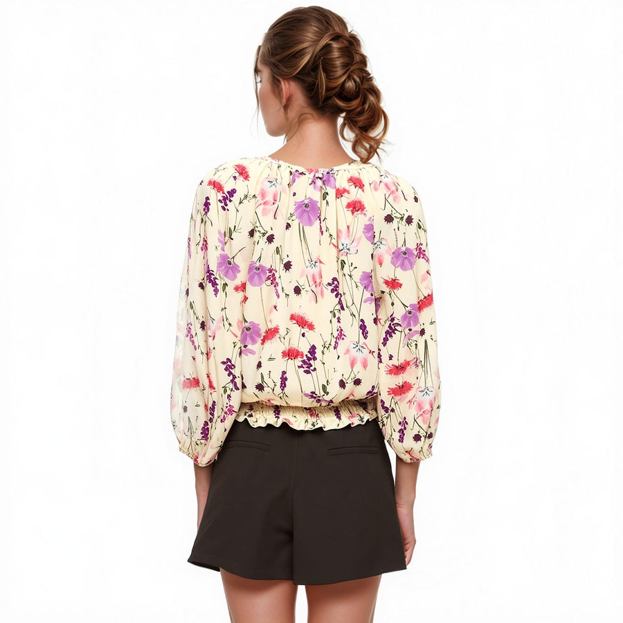 Pleione Women's Smocked Waist Tie Neck Blouse In Pink - shopatkonus