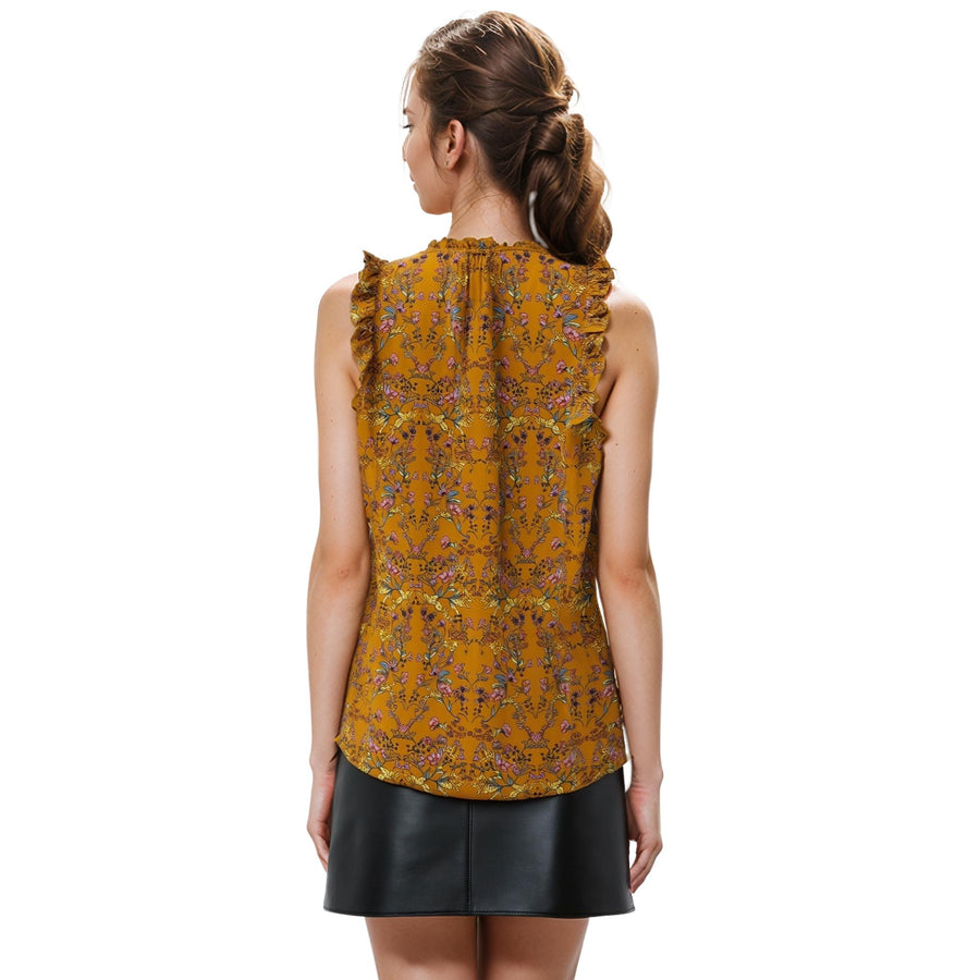 Sleeveless Tie Neck Blouse In Floral - shopatkonus