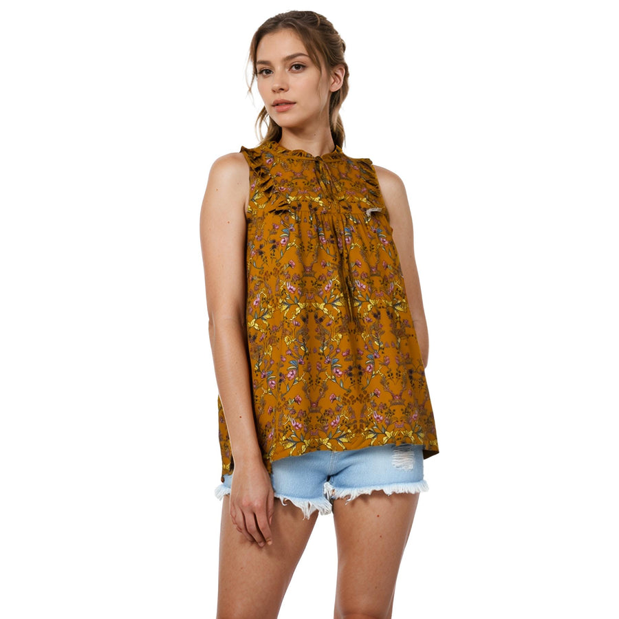 Sleeveless Tie Neck Blouse In Floral - shopatkonus