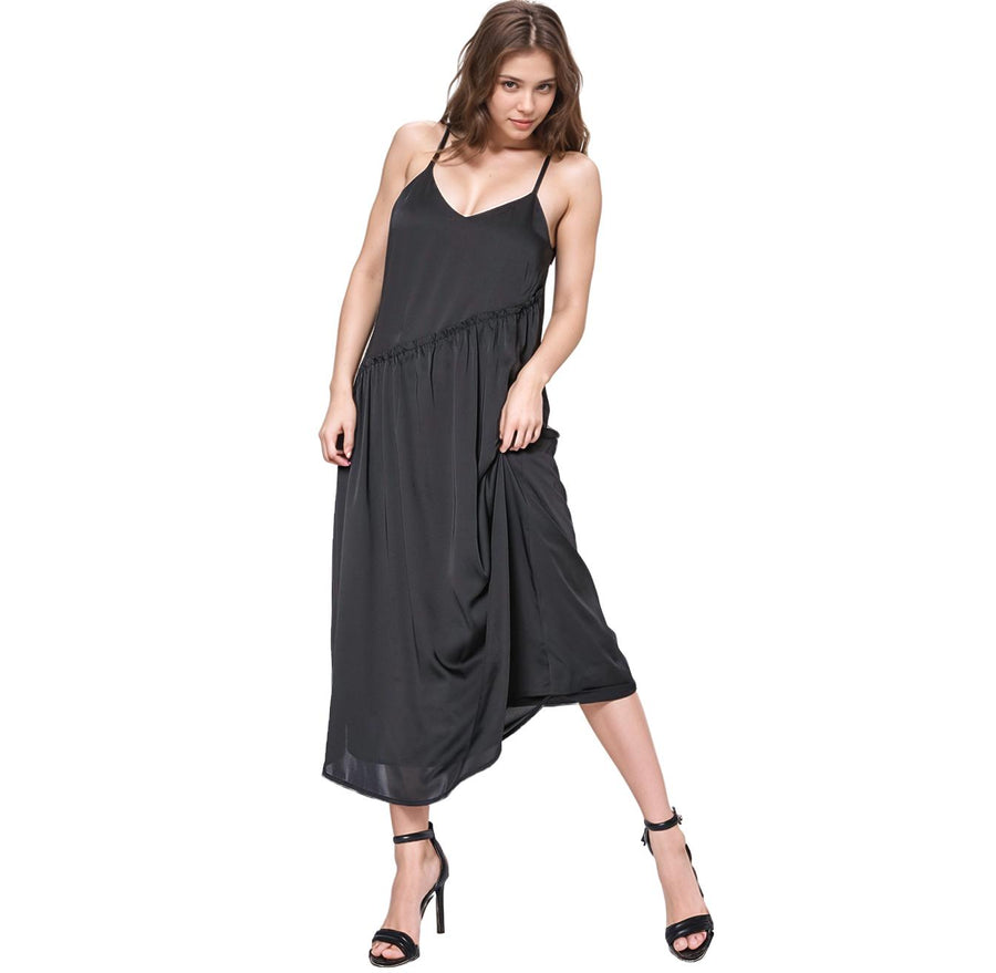 Women's Diagonal Patched Spaghetti Strap Maxi Dress In Black - shopatkonus