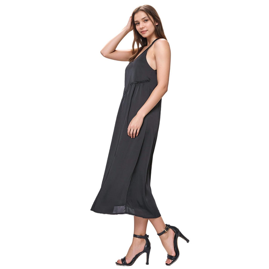 Women's Diagonal Patched Spaghetti Strap Maxi Dress In Black - shopatkonus