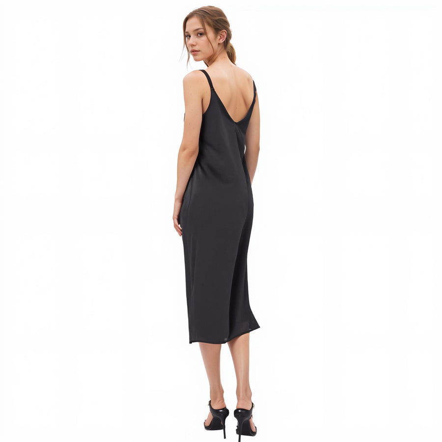 Women's Diagonal Patched Spaghetti Strap Maxi Dress In Black - shopatkonus