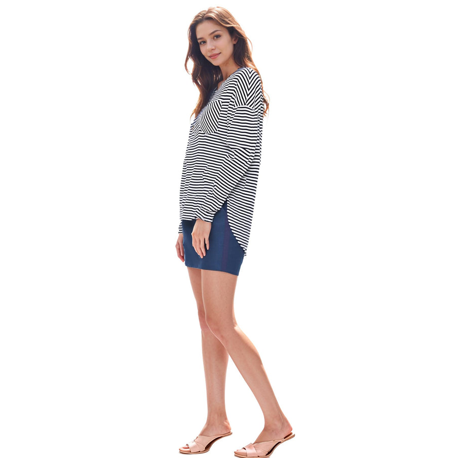 Women's Crewneck Round Hem Stripe Top - shopatkonus