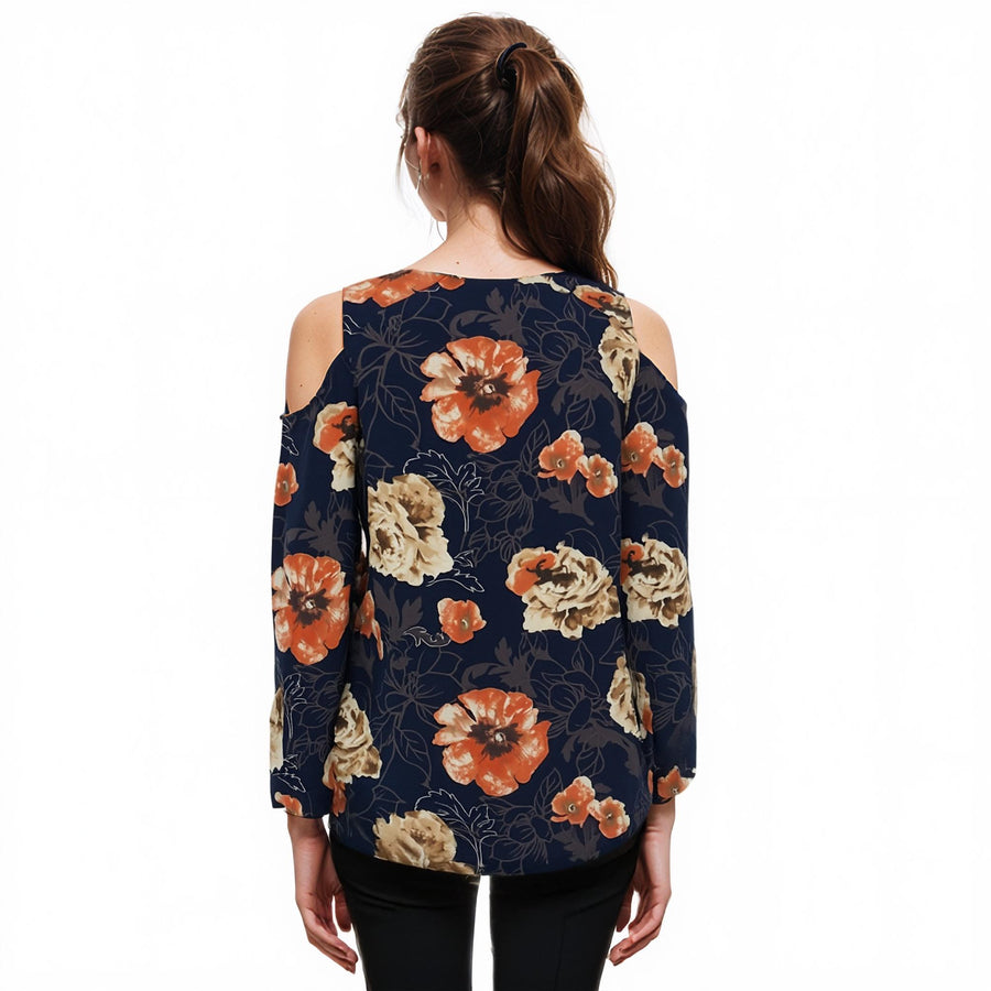 Women's Floral Print Long Sleeve Open Shoulder Top - shopatkonus