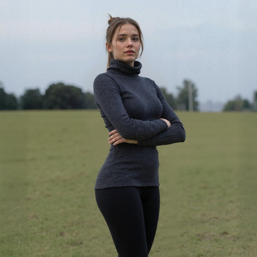 Women's Soft Turtle Neck Ribbed Knit Sweater Top - shopatkonus