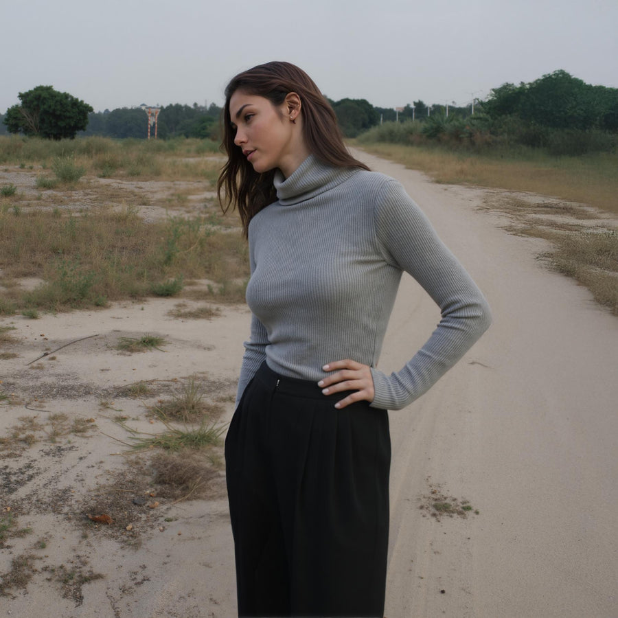 Women's Soft Turtle Neck Ribbed Knit Sweater Top - shopatkonus